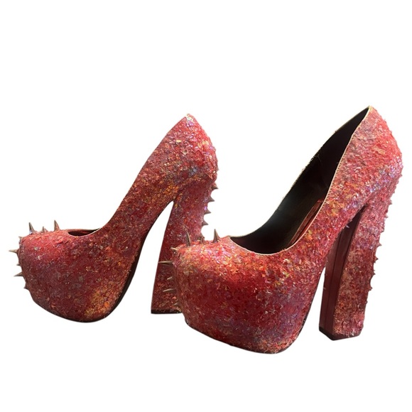 Pink Spiked Confetti Wedged Heels - Picture 5 of 11